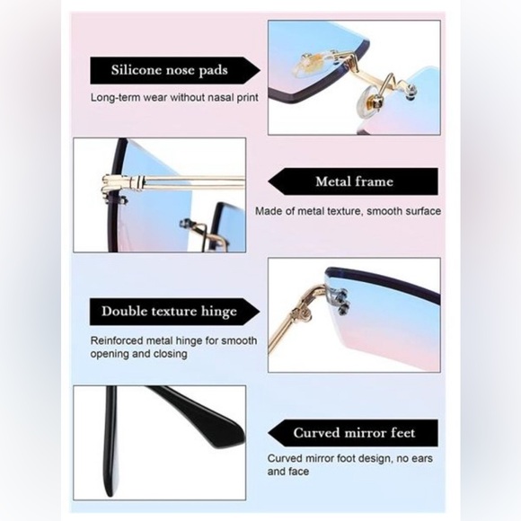 Retro Rimless Rectangular Amber Sunglasses - Picture 5 of 5